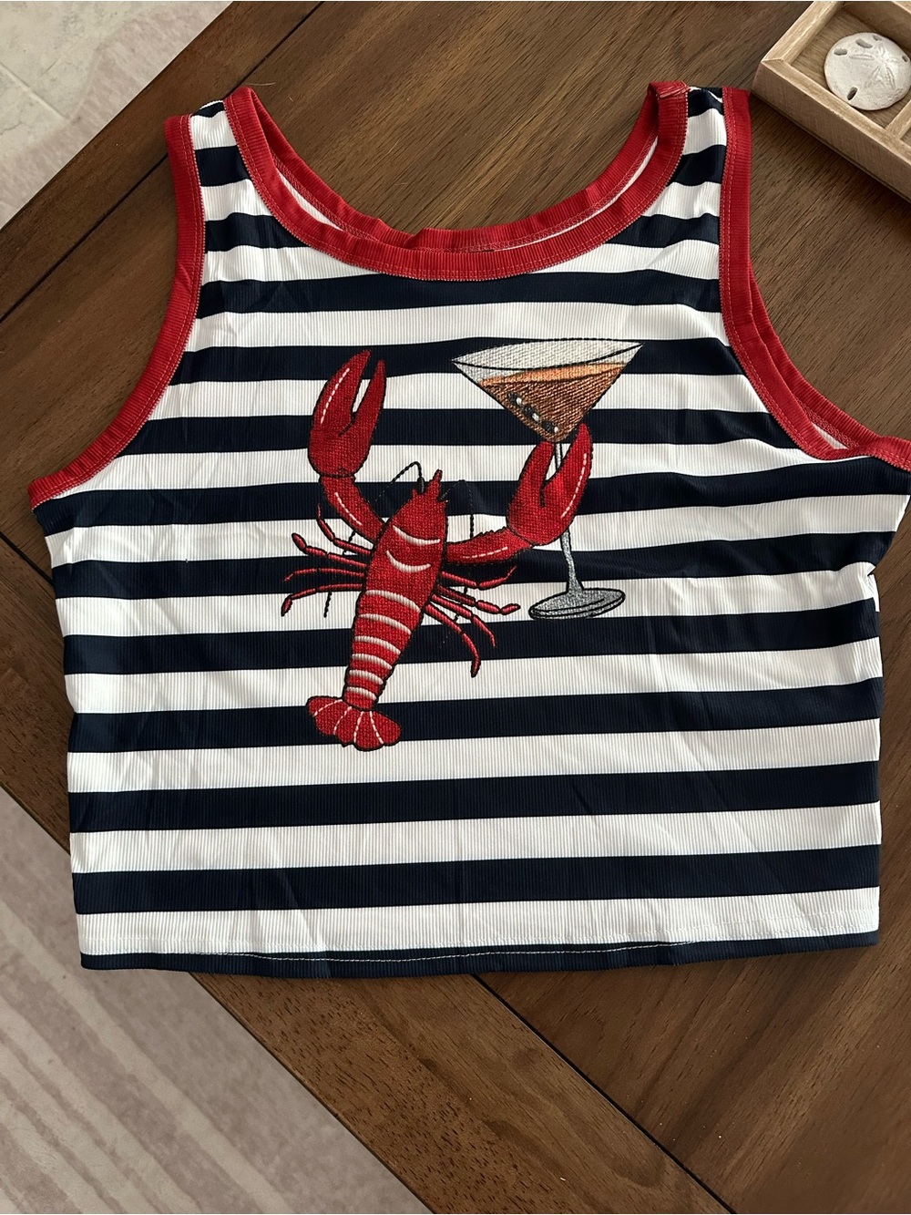 SHEIN Red Lobster Striped Americana Crop Tank Top